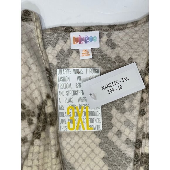 NANETTE LuLaRoe Cardigan Cover Up‎ 3XL NWT Neutral Grey White Snakeskin Stretchy - Picture 5 of 14